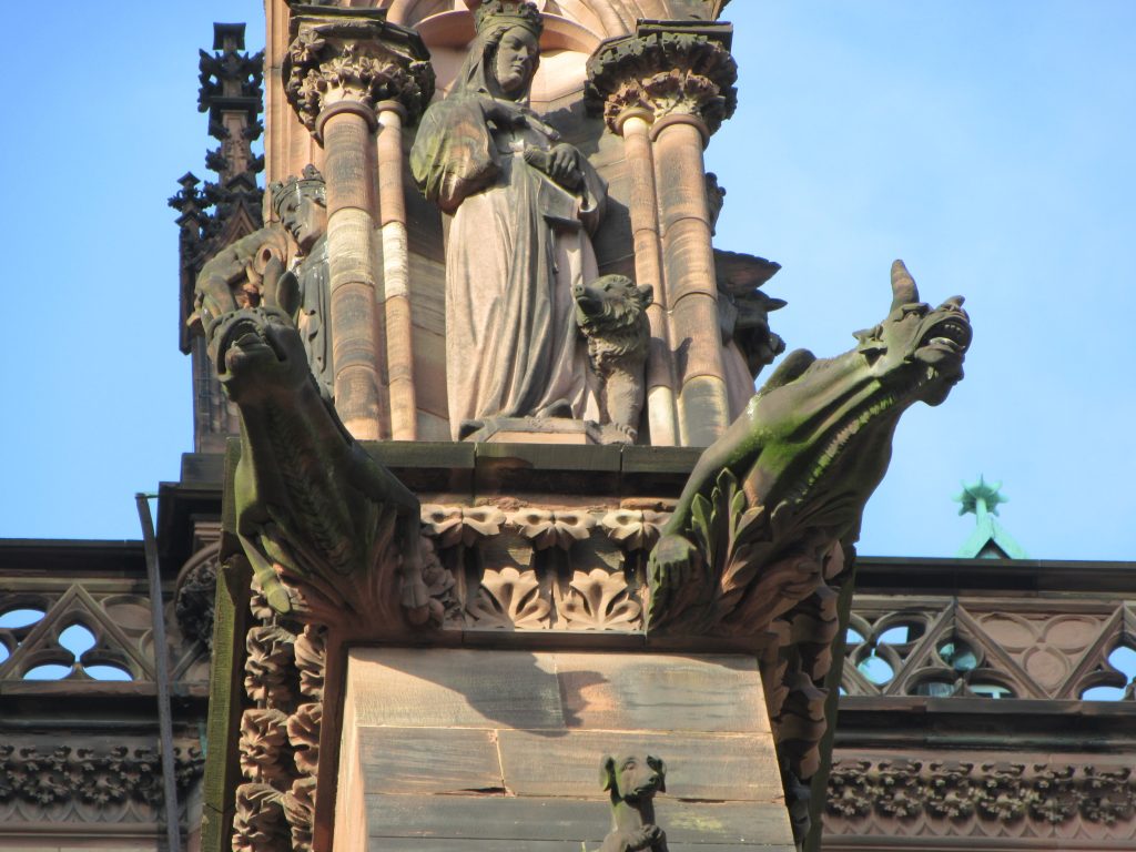 Gothic architecture details of Strasbourg Cathedral de Notre-Dame