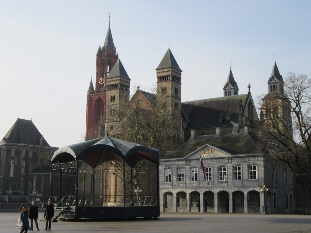Main square of Maastricht in late winter. Basilica of Saint Servatius