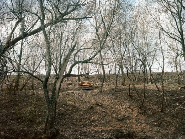 Alexander Gronsky Pastoral - Moscow Suburbs, 2009. Sofa between the trees without leaves