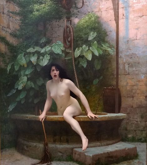 An oil painting by Jean Léon Gerome made in 1896, portraying naked women coming out of the well as a methaphor for naked truth in the legend.