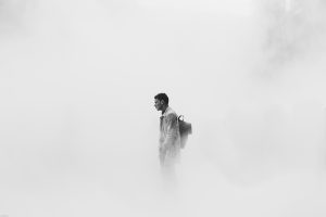 Man in a fog - as a symbol of doubts during Vipassana