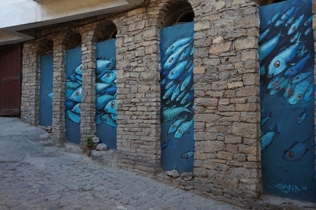 Street art of fishes in Veliko Tarnovo, Bulgaria
