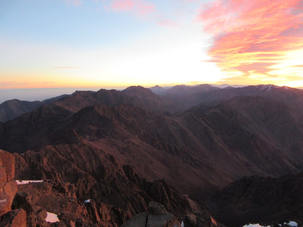 Views from the Peak Top of Jbel Toubkal Summit, Morocco, October 2018 Sunrise.