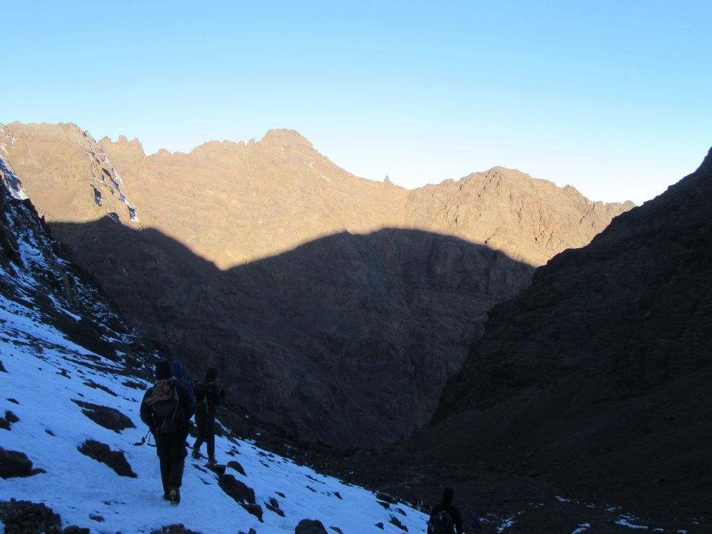 On the way back from Jbel Toubkal snowy way to Refuge Morocco