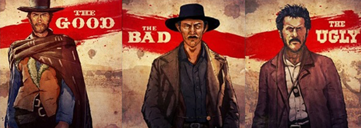 Unoriginal poster of old western movie " The good the bad and the ugly"