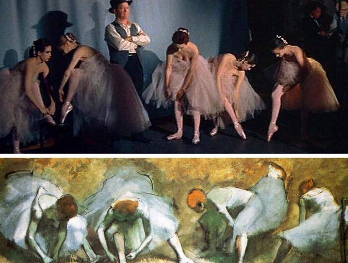 A star is born, George Cukor (1955) Pause during the dance lesson, Edgar Degas (1883)