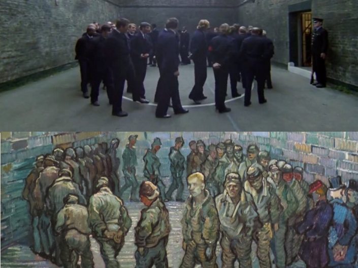 The Mechanical Orange, Stanley Kubrick (1971) Round of prisoners, Vincent Van Gogh (1890)