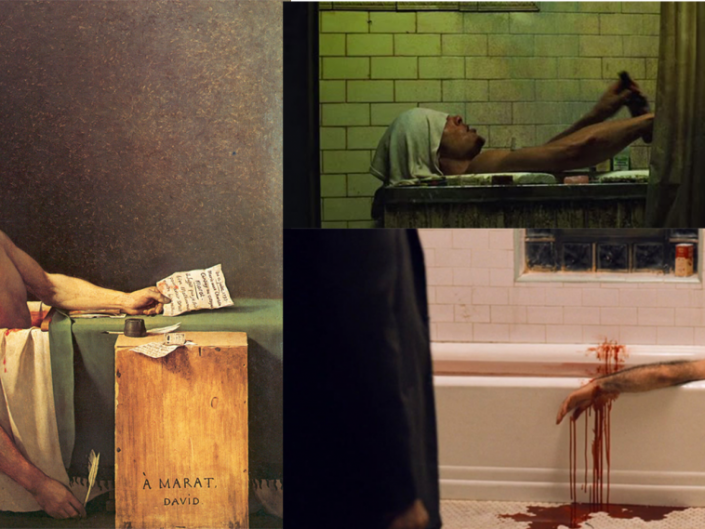 The death of Marat by Jacques-Louis David(1793), The Fight Club by David Fincher(1999), The Godfather by F.F.Coppola(1974)