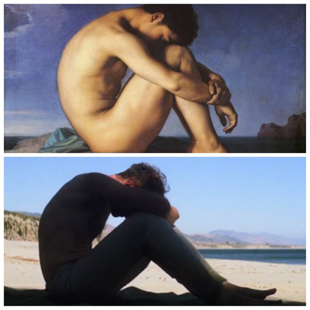 Young Naked Man Sitting by the Sea by Jean-Hippolyte Flandrin (1836) Wells of Ambition by Paul Thomas Anderson (2007)