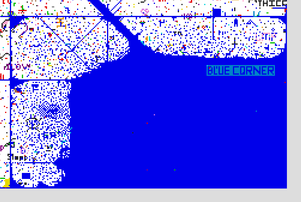 Screenshot of protectors expanding and taking over whole bottom right corner, coloring it in blue pixels