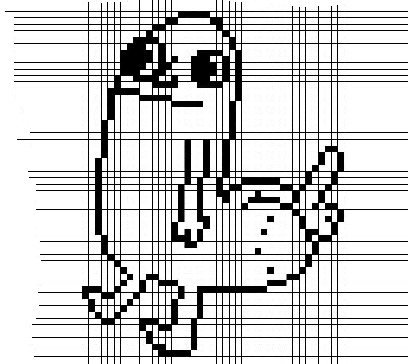 dick-butt character in pixel grid