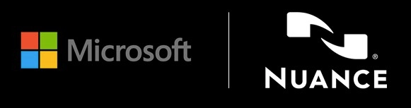 Microsoft Nuance Communications logos in black background