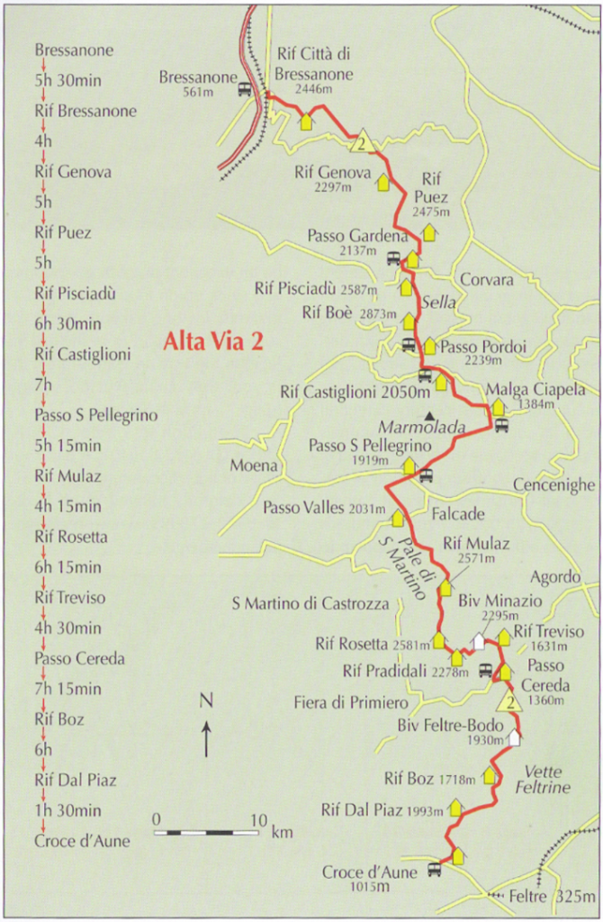 Aproximate times between points on Alta Via2 route